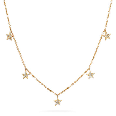 14k yellow gold diamond celestial 5 star necklace 