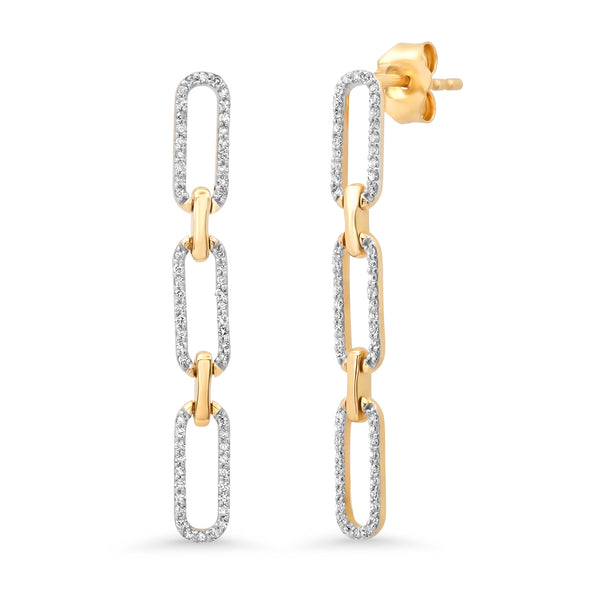 14k Gold and Diamond 3 Chain Link Earring