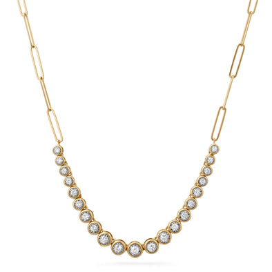 yellow gold bezel tennis necklace with paperclip