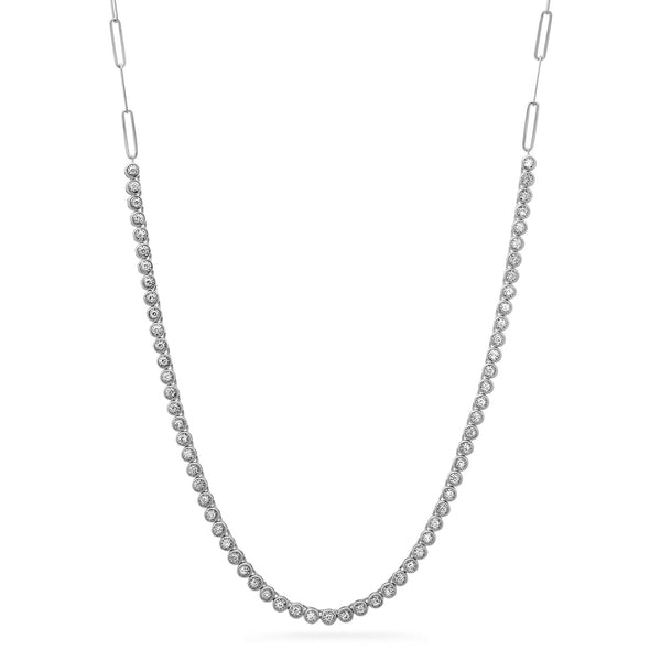 white gold tennis necklace on paperclip chain