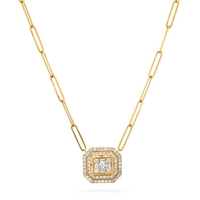 double halo emerald cut paperclip necklace