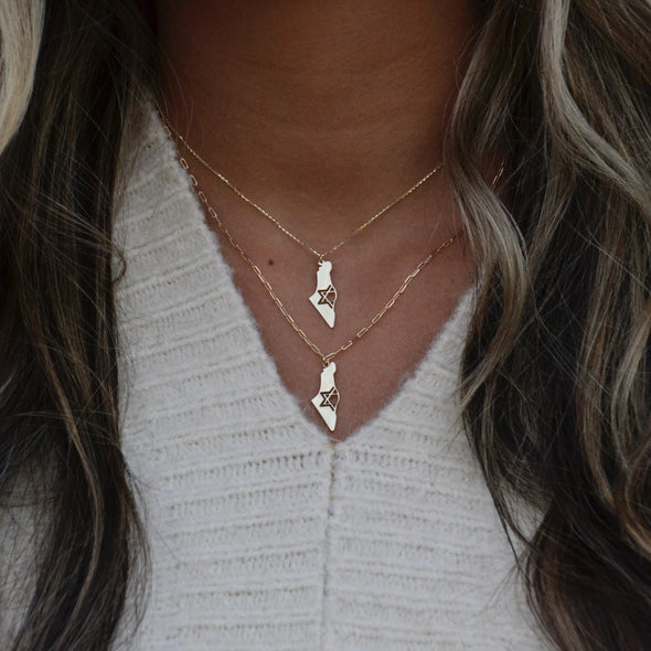 gold map of israel paperclip necklace