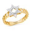 cuban link star of david ring 14k yellow gold diamonds