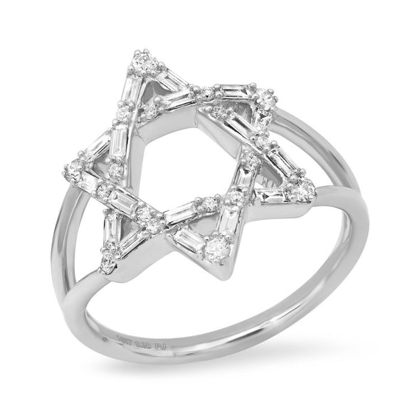 Baguette and Round Diamond Star of David Ring