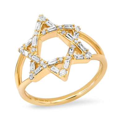 Baguette and Round Diamond Star of David Ring