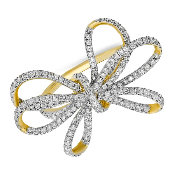 oversized 14k yellow gold diamond bow ring