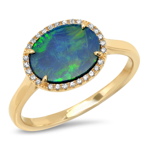 14k yellow gold diamond opal ring 