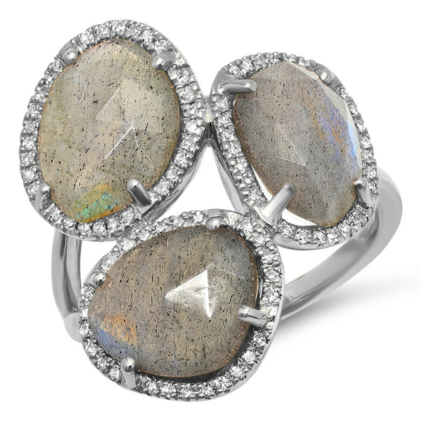 Three Stone Labradorite Diamond Ring