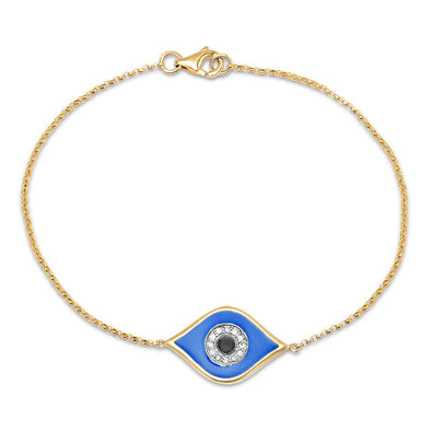 Diamond Evil Eye Blue Enamel Bracelet