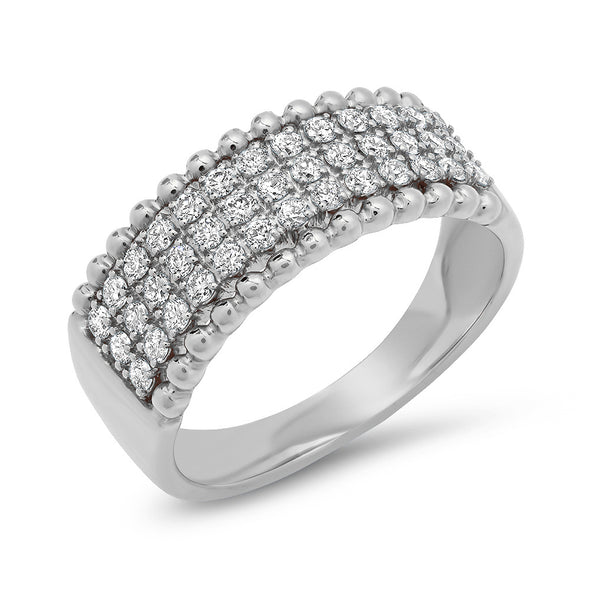 3 Row Diamond Beaded Band Ring