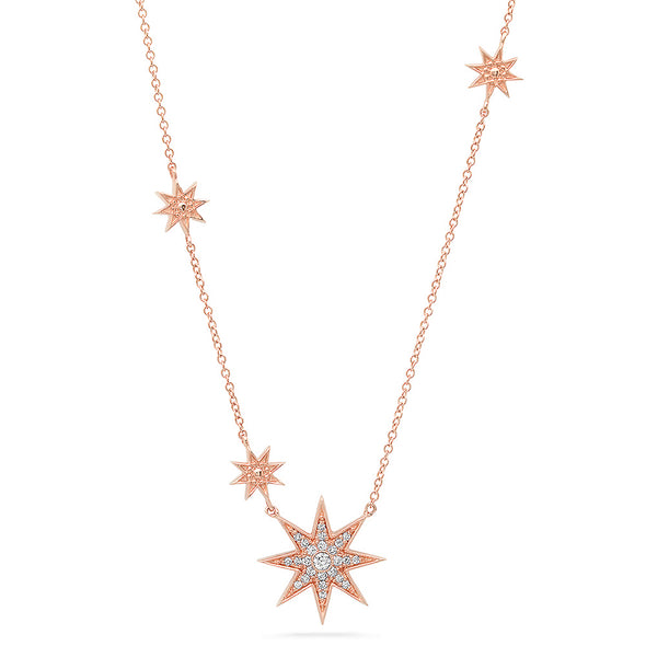 14k solid rose gold diamond starburst daily necklace