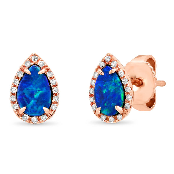rose gold diamond stud opal earring diamonds