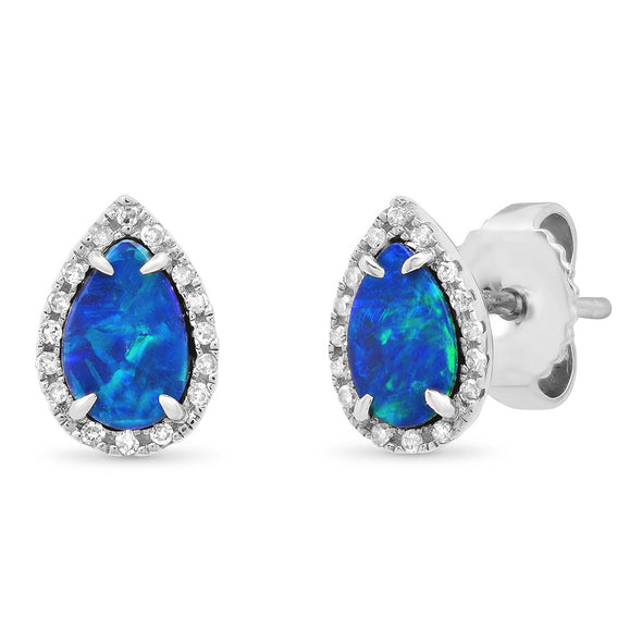 14k opal diamond teardrop stud earrings 