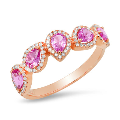 Diamond Multi Pink Sapphire Leaf Ring