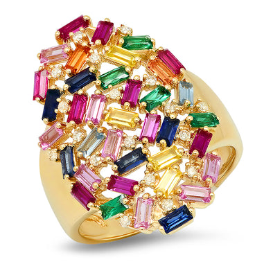 Diamond Multi Color Baguette Oval Ring