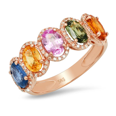 Multi Color Halo Oval Ring