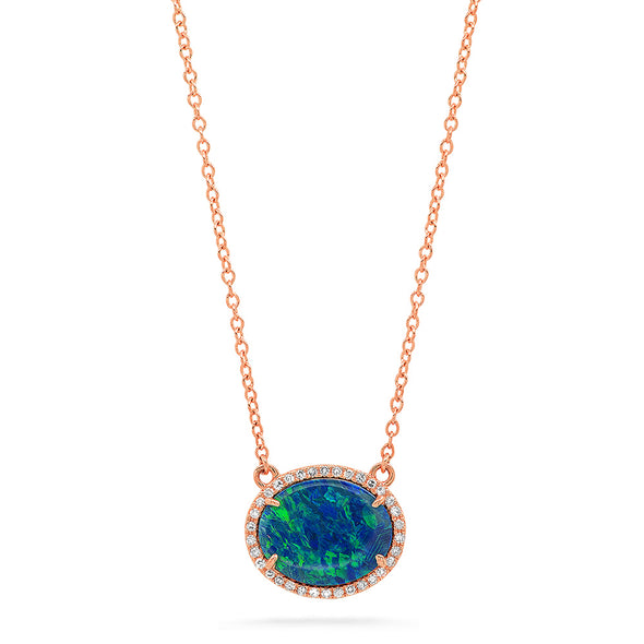 14k solid rose gold diamond opal oval necklace real october birthstone genuine diamond