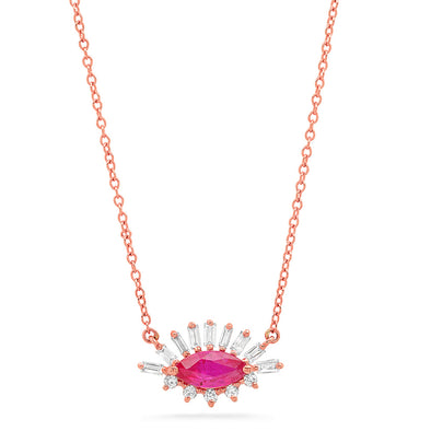 Diamond and Baguette Ruby Marquise Necklace