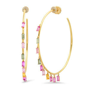 Multi Color Baguette Shaker Hoop W/ on Ear Diamond Disc