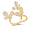 14k yellow gold diamond tri butterfly ring