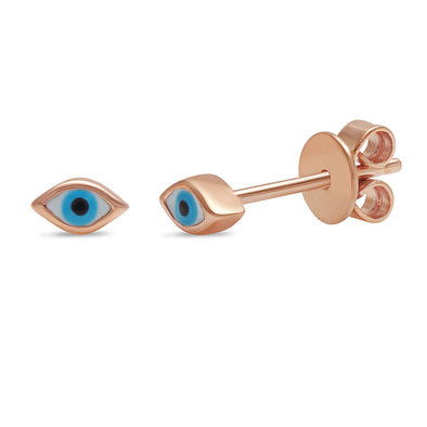 14k rose gold tiny enamel evil eye stud earring