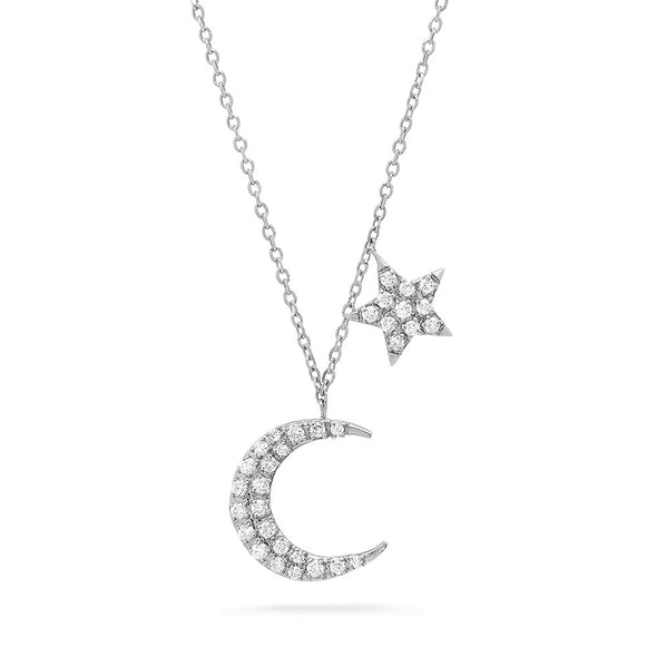 moon and star 14k solid gold neckalce