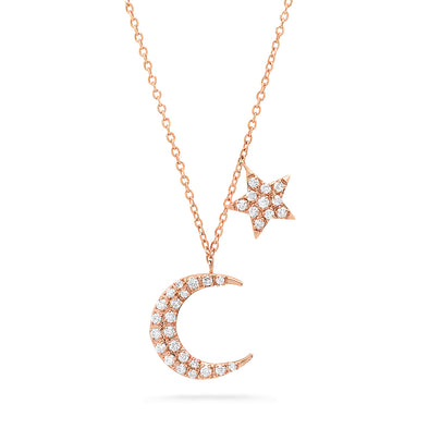 14k rose gold diamond moon and star celestial necklace