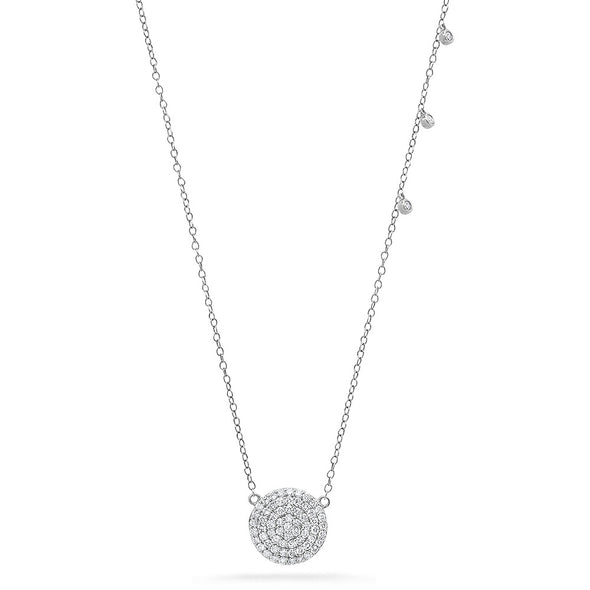 14k white gold diamond circle necklace with droplets