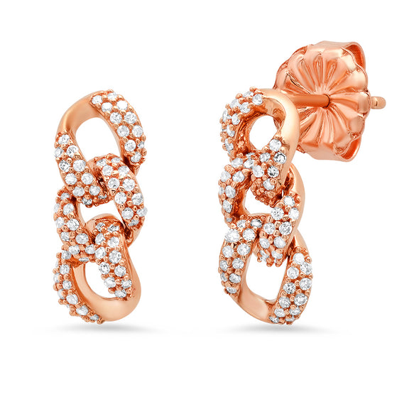 linked chain 14k rose gold diamond earrings