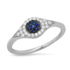 white gold and diamond blue sapphire evil eye ring hamsa