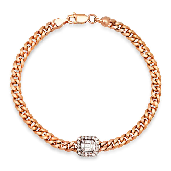 14k solid gold diamond and baguette cuban link bracelet