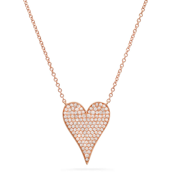 14k rose gold diamond pave elongated heart necklace 