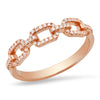 14k rose gold link ring with pave diamonds