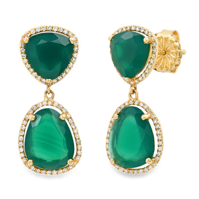 green agate and yellow gold diamond drop earrings
