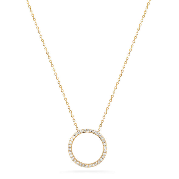 14k solid yellow gold round circle diamond eternity necklace 