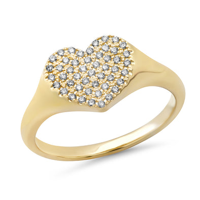 14k Diamond Signet Heart Ring