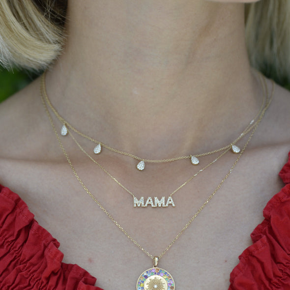 Diamond Block Letter MAMA Necklace