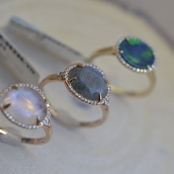 color stone rings semi precious opal moonstone labradorite 14k solid gold genuine diamond 