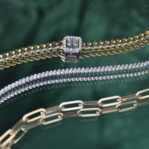 Cuban Link Baguette and Diamond Bracelet