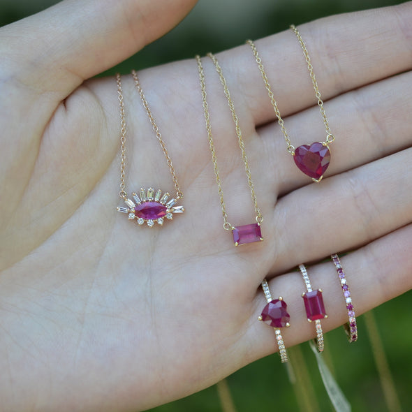 Diamond and Baguette Ruby Marquise Necklace