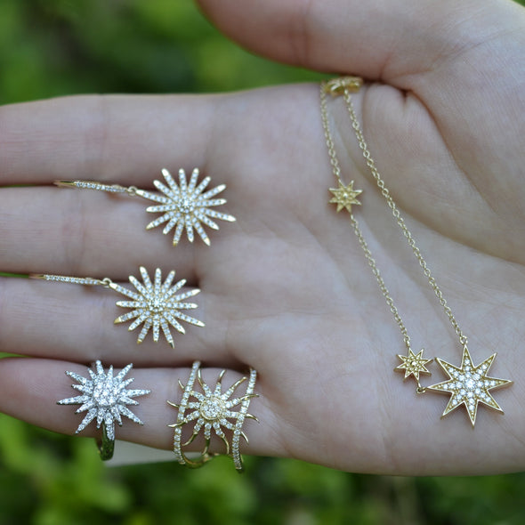starburst north star star celestial diamond jewelry solid gold real fine jewelry 