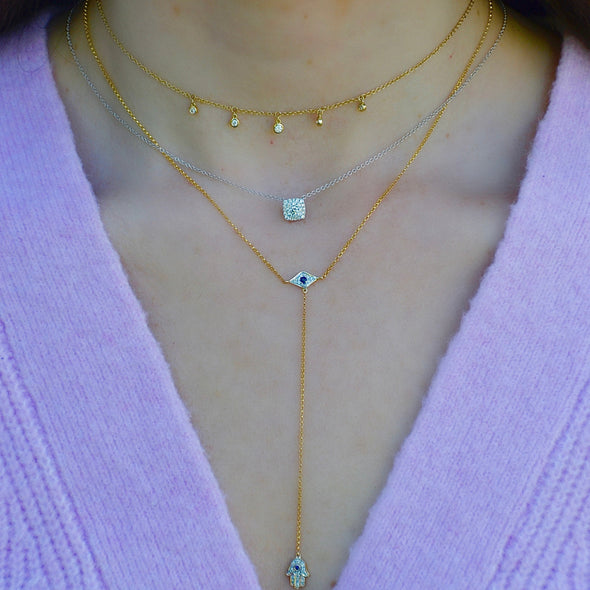 Evil Eye and Hamsa Blue Sapphire and Diamond Lariat Necklace
