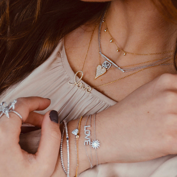 14k diamond layering jewelry love necklace 