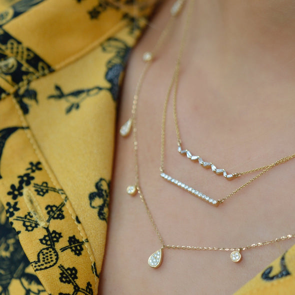 Double Diamond and Baguette Bar Necklace