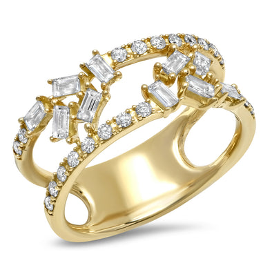 Double Band Diamond Baguette Cluster Ring