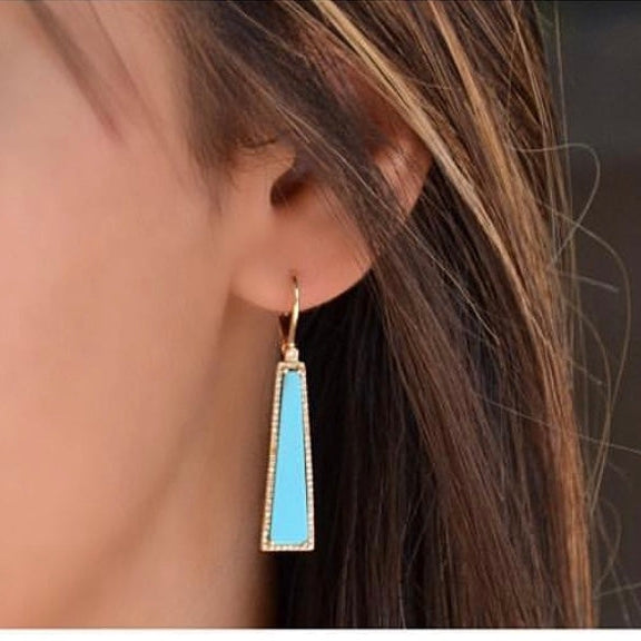 Diamond Turquoise Elongated Earring
