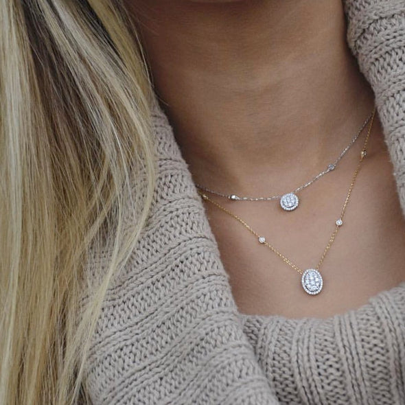 Double Layer Circle/Oval Halo Choker Necklace