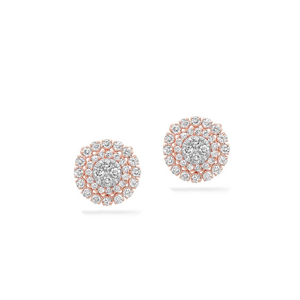 rose gold classic diamond stud earrings with halo and jacket 14k