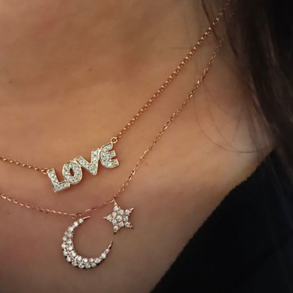 rose gold layering necklace love star moon