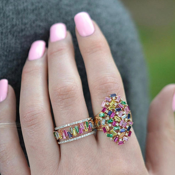 Diamond Multi Color Baguette Oval Ring